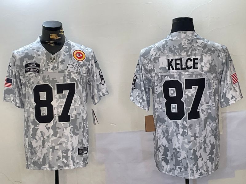 Men Kansas City Chiefs #87 Kelce Nike Arctic Camo 2024 Salute to Service Limited NFL Jersey style 5